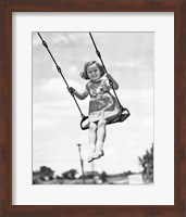 1930s 1940s Smiling Girl On Swing Outdoor Fine Art Print