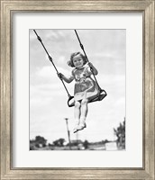 1930s 1940s Smiling Girl On Swing Outdoor Fine Art Print