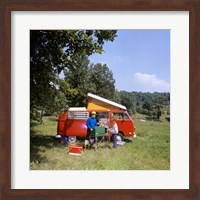 1970s Father And Son Cooking At Campsite Fine Art Print
