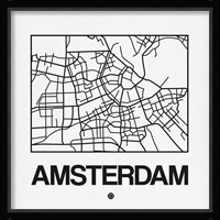 White Map of Amsterdam Fine Art Print