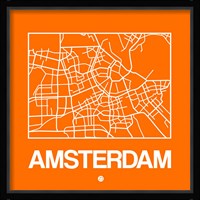 Orange Map of Amsterdam Fine Art Print