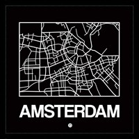 Black Map of Amsterdam Fine Art Print