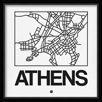 White Map of Athens Fine Art Print