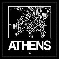 Black Map of Athens Fine Art Print