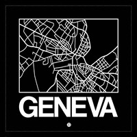 Black Map of Geneva Fine Art Print