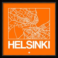 Orange Map of Helsinki Fine Art Print