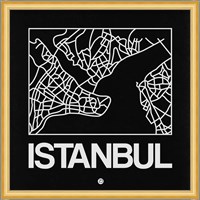 Black Map of Istanbul Fine Art Print