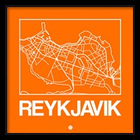 Orange Map of Reykjavik Fine Art Print