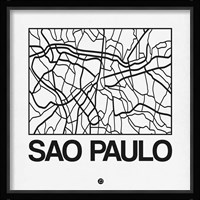 White Map of Sao Paulo Fine Art Print