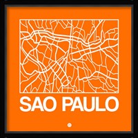 Orange Map of Sao Paulo Fine Art Print