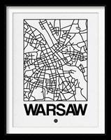 White Map of Warsaw Fine Art Print