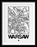 White Map of Warsaw Fine Art Print