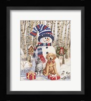 Kitten and Puppy with Snowman Fine Art Print