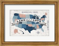 USA Modern Vintage Blue Grey Red with Words Fine Art Print