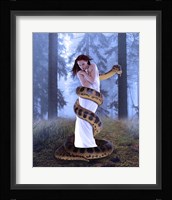 Snake And Lady In White Framed Print