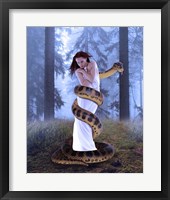 Snake And Lady In White Framed Print