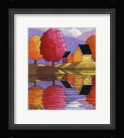 Purple Mountains Colorful Trees & Cottages Fine Art Print