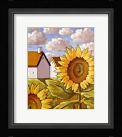 Sunflower & Cottages Scenic View Fine Art Print