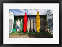 Surfboards Leaning Against Beach Shack, Hawaii Fine Art Print