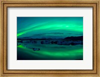 Aurora Borealis or Northern Lights over Jokulsarlon Lagoon, Iceland Fine Art Print