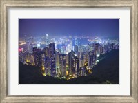 China, Hong Kong, Overview of City at Night Fine Art Print