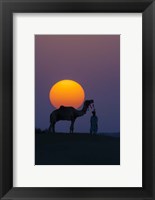 Camel and Person at Sunset, Thar Desert, Rajasthan, India Fine Art Print