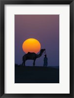 Camel and Person at Sunset, Thar Desert, Rajasthan, India Fine Art Print