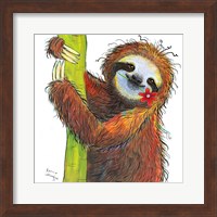 Sloth with Red Flower Fine Art Print