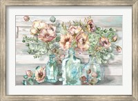 Blush Poppies and Eucalyptus in bottles landscape Fine Art Print
