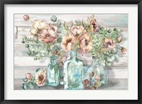 Blush Poppies and Eucalyptus in bottles landscape Fine Art Print