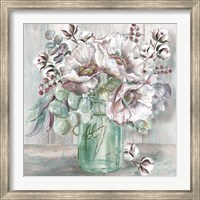 Blush Poppies and Eucalyptus in Mason Jar Fine Art Print