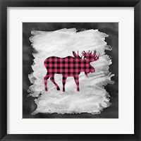 Pink Plaid Moose Framed Print