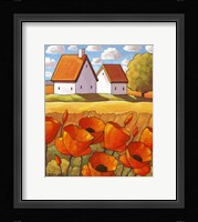 Red Flower Fields Landscape Framed Print