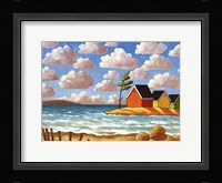 Waves and Colorful Cabins Beach Fine Art Print