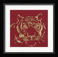 Gilded Tiger on Red Framed Print