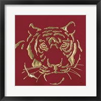 Gilded Tiger on Red Framed Print