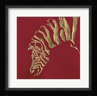 Gilded Zebra on Red Framed Print