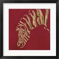 Gilded Zebra on Red Framed Print