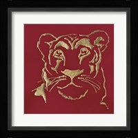 Gilded Lioness on Red Framed Print