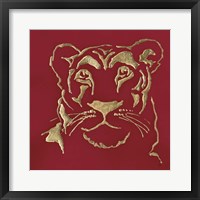 Gilded Lioness on Red Framed Print