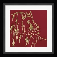 Gilded Lion on Red Framed Print