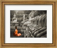 Young Buddhist Monk Praying, Thailand (BW) Fine Art Print