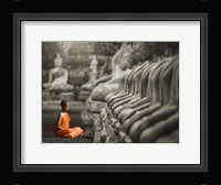 Young Buddhist Monk Praying, Thailand (BW) Fine Art Print
