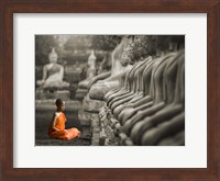 Young Buddhist Monk Praying, Thailand (BW) Fine Art Print