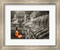 Young Buddhist Monk Praying, Thailand (BW) Fine Art Print