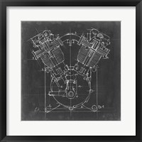 Motorcycle Engine Blueprint II Framed Print