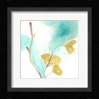 Teal and Ochre Ginko I Framed Print