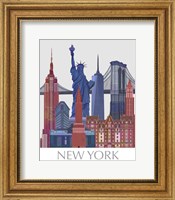 New York Landmarks , Red Blue Fine Art Print
