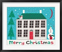 Jolly Holiday Home on Blue Merry Christmas Fine Art Print
