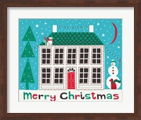 Jolly Holiday Home on Blue Merry Christmas Fine Art Print